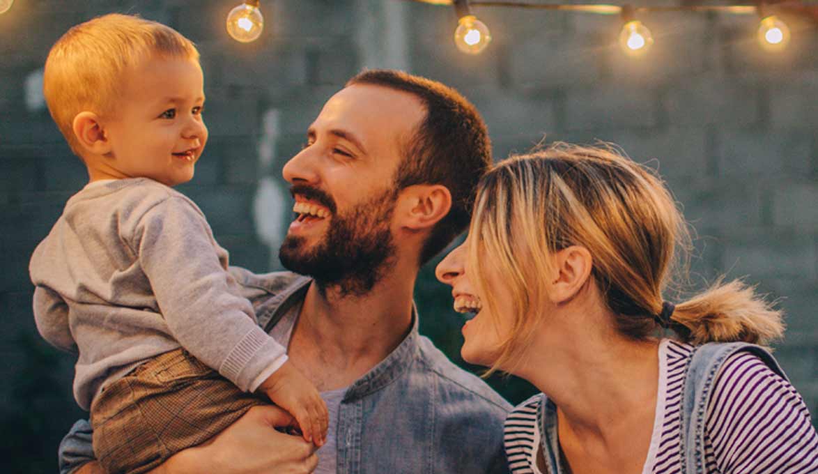 Family laughing together.
